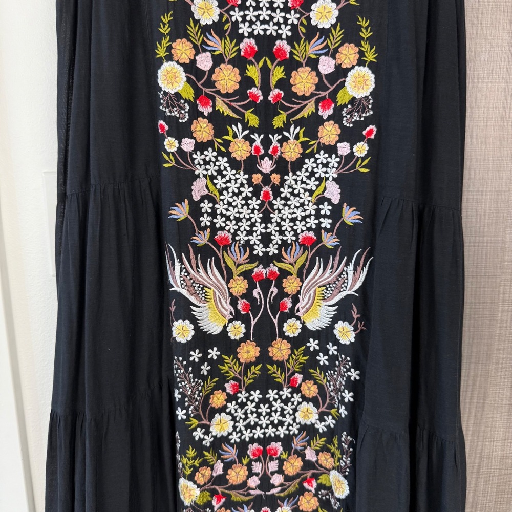 Anthropologie Samant Chauhan Black Jacaranda Tiered Maxi Dress Embroidered 8 - Picture 8 of 16